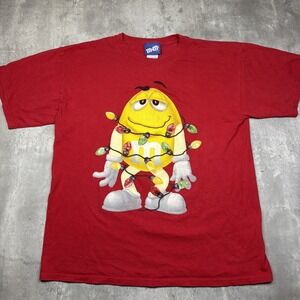 Vintage Yellow M&M's Christmas Lights Holiday Chocolate Funny Shirt Large Y2K